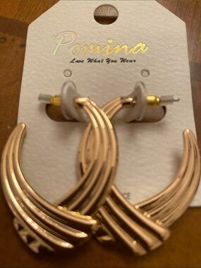 Pomina Rose Gold Curved Statement Hoop Earrings